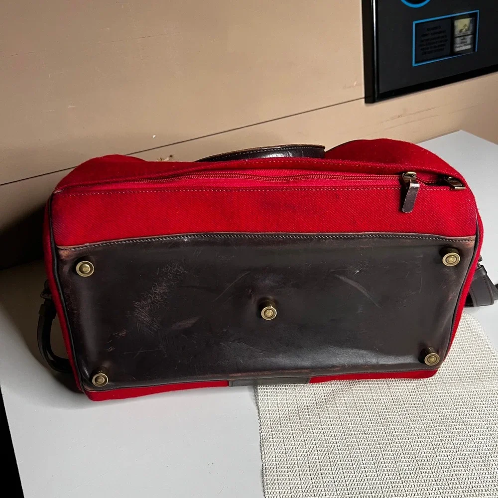 Hartmann Vintage Red Wool Leather Trim Duffel Bag Travel Carry On Luggage